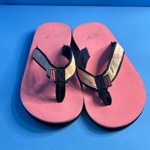 Vineyard Vines Pink Flip Flops with Navy Plaid Straps Sz 8 VGUC